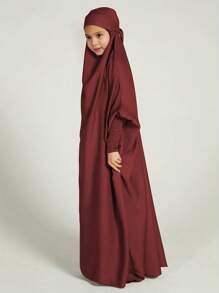 Muslim Tween Girl Girls Abaya Solid Long Kaftan Abaya Enfant Robe Dress Tween Girl Clothes For Gift(Non-Removable Turban)