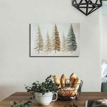 1pc Art Deco Textured Canvas Wall Art - Minimalist Abstract Evergreen Trees Print, Wooden Framed, Modern Rustic Nature-Inspired Home Decor For Living Room And Bedroom - 12*16inch(30*40cm) - View 2