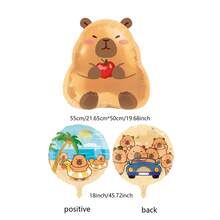 5pcs Capybara Shaped Foil Balloons, Suitable For Birthday Party, Capybara Party, Water Park Party - Multicolor - View 7