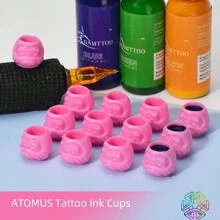ATOMUS 50pcs Disposable Plastic Microneedle Tattoo Ink Cups With Base, Permanent Makeup Pigment Container Caps, Tattoo Accessories - Multicolor - View 5