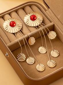 1 对时尚长流苏链圆盘耳环，适合女性在约会、购物、聚会、节日和日常佩戴 - 長耳環 - 查看 8