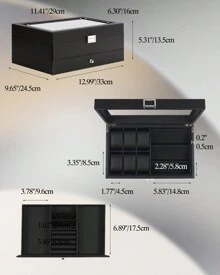 GUKA Watch Box, 6 Slot Watch Case, 3 Slot Sunglass Organizer, Watch Cases For Men With Real Glass Lid, Watch Organizer Storage With Jewelry Case, Birthday For Men And Women, Back To School Dormitory Storage