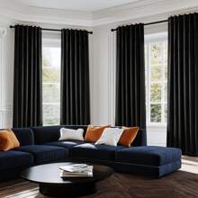 Topfinel 6 Panels Velvet Curtains Blackout Rod Pocket Back Tab Curtains For Living Room Bedroom Thermal Insulated Soundproof Window Drapes Room Darkening Privacy Home Decor Machine Washable - 黑色 - 查看 2