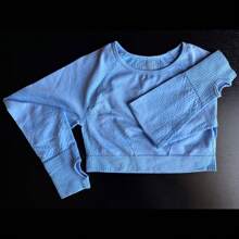 Breathable Seamless Sports Top - Long Sleeve T-Shirt With Thumb Holes, Crew Neck And Modern Style For Yoga And Gym - 藍色 - 查看 2