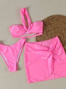 New Arrival Spring/Summer European And American Casual Sexy Pink One-Shoulder 3-Piece Women Bikini Swimsuit, Beach Holiday Party Date - Pink - View 4