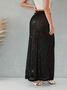 Women's Sequins Long Skirts Low Waist Party Skirts Spring Summer Fashion Casual Skirts Streetwear - 黑色 - 查看 6