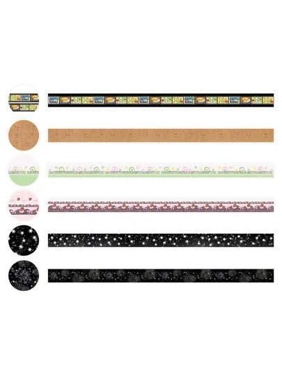 Washi Tape With Fireworks & Flame Pattern, Rolls Of Brown Kraft Paper Sticker, Cute Vintage Style For Winter Scrapbooking