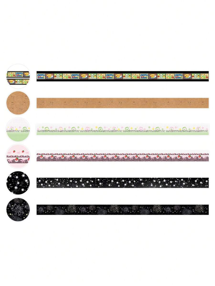 Washi Tape With Fireworks & Flame Pattern, Rolls Of Brown Kraft Paper Sticker, Cute Vintage Style For Winter Scrapbooking