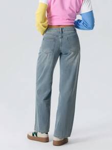 Women Wide Leg Jeans Low Rise Baggy Straight Leg Jeans Loose Boyfriend Jeans Casual Denim Pants Y2k Streetwear - 天藍色 - 查看 6