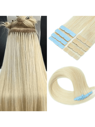 Mini Tape In Hair Extensions Human Hair Ingle Side PU Tape Human Hair Extensions Blonde Light Colour 10pcs/Pack