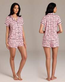 Bebe Pajama Set For Women, Stretch Rayon Knit Short Sleeve PJs For Women Set, Ladies Pajamas Sets - Blush - View 3