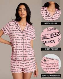 Bebe Pajama Set For Women, Stretch Rayon Knit Short Sleeve PJs For Women Set, Ladies Pajamas Sets - Blush - View 2