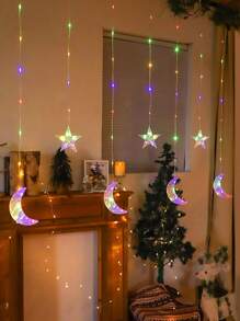 1 Guirnalda de 82 luces LED con estrellas y lunas, de 2m/6.56ft, alimentadas por batería, decoración interior del hogar, luces de hadas, adecuadas para bodas, fiestas, vacaciones, dormitorio, habitación, decoración de pared, se puede usar como lámpara de luna - Amarillo - Ver 9