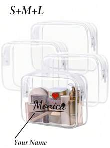 Customized Name Fashionable And Simple Men's And Women's Toiletry Bag, Waterproof Transparent Cosmetic Bag, Cosmetics Storage, Lotion Storage, Wallet Card Bag Mobile Phone Storage, Suitable For Travel, Unisex, Can Be Carried On The Plane, Must-Have For Postmen, Must-Have For Back To School, Travel Accessories, Makeup Bag