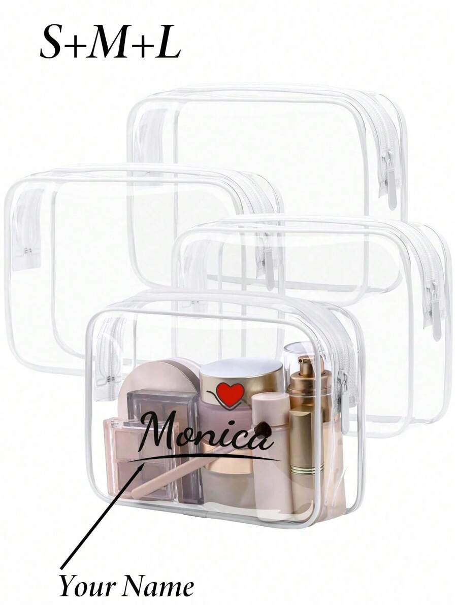 Customized Name Fashionable And Simple Men's And Women's Toiletry Bag, Waterproof Transparent Cosmetic Bag, Cosmetics Storage, Lotion Storage, Wallet Card Bag Mobile Phone Storage, Suitable For Travel, Unisex, Can Be Carried On The Plane, Must-Have For Postmen, Must-Have For Back To School, Travel Accessories, Makeup Bag