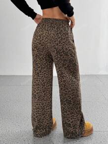 Pantalones anchos casuales sueltos de pierna ancha con estampado de leopardo para mujer