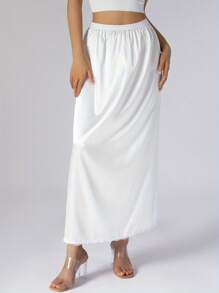 Half Slip Lace Long Underskirt Women's Satin Half Slip Half Slips For Under Dresses Slip - White - View 5