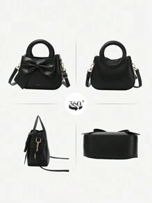 Bolso de tipo cartera con lazo y gráfico de letra, regalo del Día de la Madre para mamá, bolso con lazo para mujeres para San Valentín, los mejores regalos para el Día de la Madre - Negro - Ver 7