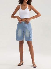 Loose Straight Leg Jeans, Pocket Loose Style Street Fashion Brand Loose Jeans, Women's Jeans And Clothing - 天藍色 - 查看 5