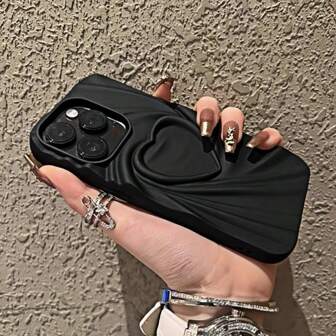 Minimalist Black Matte 3D Heart Shape Phone Case Compatible With IPhone 17 Pro Max/17/17 Air, 16 Pro Max/16/16 Pro/16 Plus, 15/15 Pro Max/15 Pro, 11/12/13/11 Pro/11 Pro Max/12 Pro/12 Pro Max/13 Pro Max/14 Pro/14 Pro Max, XS/XR, Creative & Personalized Design