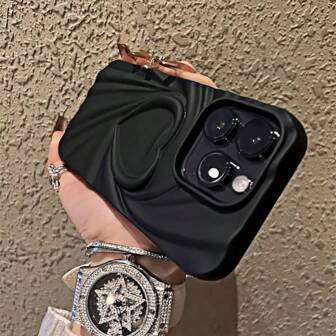 Minimalist Black Matte 3D Heart Shape Phone Case Compatible With IPhone 17 Pro Max/17/17 Air, 16 Pro Max/16/16 Pro/16 Plus, 15/15 Pro Max/15 Pro, 11/12/13/11 Pro/11 Pro Max/12 Pro/12 Pro Max/13 Pro Max/14 Pro/14 Pro Max, XS/XR, Creative & Personalized Design