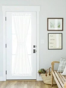 1pc White Curtain Panel With Rod Design, Easy Installation, Suitable For Living Room, Bedroom, Dining Room, Kitchen, Window Divider To Block UV Rays, Dust-Proof, No-Drill - White - View 9
