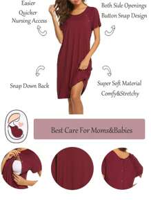 Women's Maternity 3 In 1 Delivery Labor Nursing Nightgown Hospital Gown Sleepwear For Breastfeeding - Burgundy - View 6