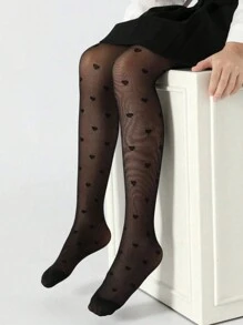 1pc Kids 3D Floral Mesh Heart Pattern Tights - Black - View 11