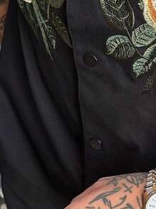 Men's Floral Print Polo Collar Short Sleeve Shirt, Fashion Summer