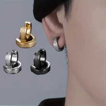 Unisex Matte Circular Hoop Earrings, Casual Style, 304 Stainless Steel, Non-Magnetic, Suitable For Daily Wear Jewelry For Men And Women - Multicolor Earrings - View 1