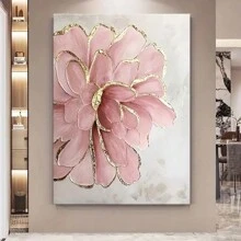 Canvas Printing Wall Art - Pink Peony Flower With Gold Decoration, Modern Decorative Wall Hanging Decoration Living Room, Hotel - Luxury Flower Machine Printing Canvas Wrapping Canvas With Frame - 粉色 - 查看 4
