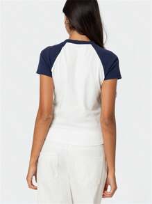 Women Y2K Jersey Baby Tees Tops Number Print Short Raglan Sleeve Crewneck T Shirts Crop Tops Summer Slim Fit Shirt Going Out Tops Streetwear - 藍色 - 查看 10