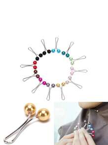 12件/套女士随机颜色胸针，珍珠胸针围巾夹，披肩别针，围巾，披肩，围巾夹别针，珍珠别针，开衫胸针 - 彩色 - 查看 4