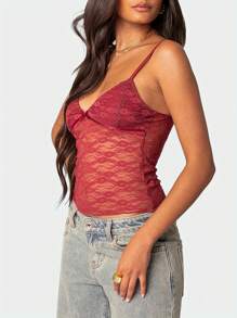 Women Lace FLoral Camisole Summer Casual Spaghetti Strap V-Neck Crop Tops Slim Fit Backless Tank Tops Sleeveless T-Shirt Vest Y2K Streetwear Clubwear