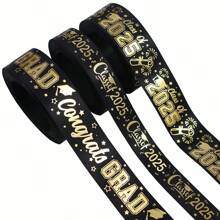 1Pc, Graduation Ribbons, 14.76/29.53/147.64 Ft 5 /10/50Yards/Roll Black Gold Congrats Grad Ribbon Class Of 2025 Ribbons For Graduation Lie Gift Wrapping Flower Bouquet Wrapping Graduation Party Decoration - Multicolor - View 8