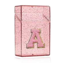 1PC雪花烟盒雪茄烟嘴打火机收纳盒防潮抗压塑料闪亮香烟收纳盒刺绣立体首字母A到Z透明烟盒女士男士礼物20件烟具配件