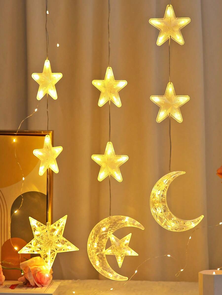 1pc Creative Star And Moon Decoration Light String, Battery Powered ...