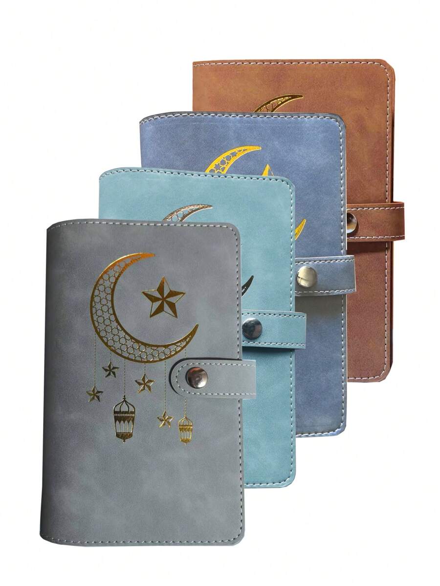 1pc Soft PU Leather Binder Notebook With Cash Budget Loose-Leaf Organizer, Printed With Lucky Patterns Like Star, Moon, Lantern, With 10 Zipper Pockets,Back To School,School Supplies