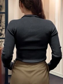 New Women's Knitted Sweater With Zipper And Half High Neck.