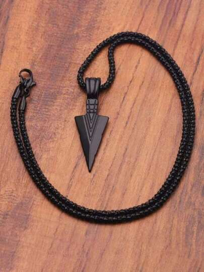 1pc Triangle Arrow Pendant Fashionable Men's Necklace, Punk Style Jewelry For Boyfriend Birthday Gift Halloween Fathers Day Gift School