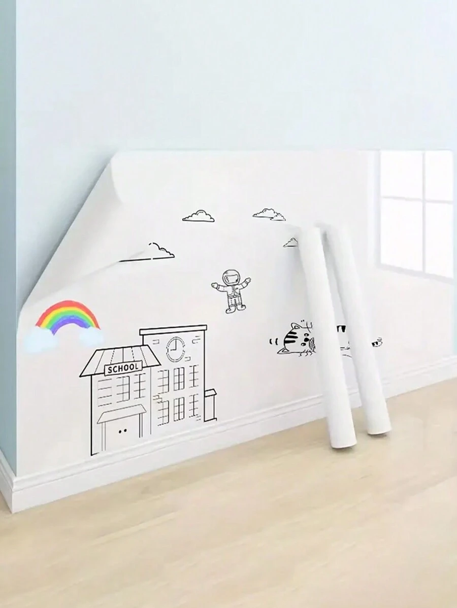 Removable Electrostatic Whiteboard Sticker, Reusable Dry Erase Drawing Film, No-Adhesive Graffiti Board For Kids, Home Classroom Learning Decor - White - View 1