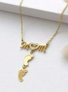1pc Customized Name Necklace With Random Baby Feet Design, 1/2/3 Baby Feet Pendants, 40+5cm Chain Length, Engraved Name, Birthday Party, Mother's Day Gift For Mom/Wife/Her (No Gift Box)