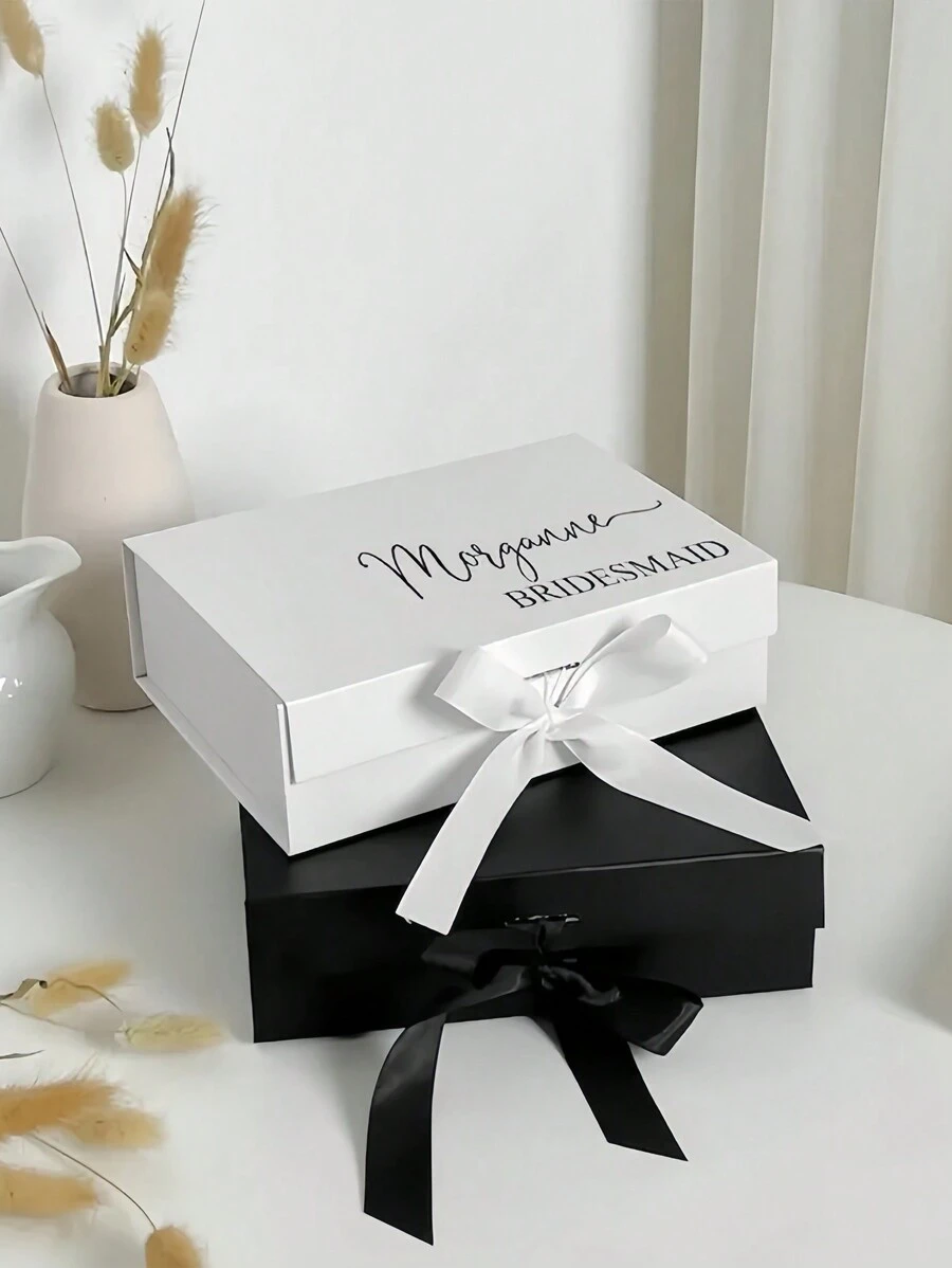 1 Stück personalisierte Geschenkbox für Brautjungfern - stilvolle Papier Vorschlagsgeschenkbox, geeignet als Hochzeitsparty Geschenk, Geburtstagsgeschenk - in Weiß, Schwarz, Pink erhältlich