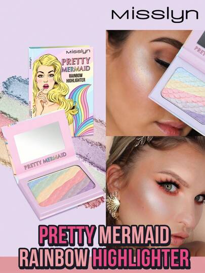  MISSLYN-PRETTY MERMAID RAINBOW HIGHLIGHTER, Shimmer, Pigment Rich & Silky Formula, Natural Glow, Illuminator Highlighter, Lightweight, Multi-Color Highliter, Lightweight, Professional Natural Glow Facial Highlighters, Nose Eye Contour Palettes, Glow Illuminator For Face & Body,Brand Beauty Makeup