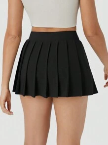 YEIFIN High Waisted Pleated Two-Fold Side Pocket With Adjustable Buckle, Mini Quick Drying Sports Pants, Tennis Skirt Black Summer - Black - View 2