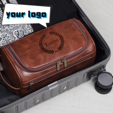 Custom Engraved Men's Faux Leather Toiletry Bag With Hook - Waterproof & Stain-Resistant, Perfect For Travel & Gifts, Includes Side Handle - Brown - View 4