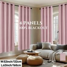 4panels,100%Blackout Modern Minimalist Bedroom Curtains, Top Loop Suspension, Solid Color Polyester Fabric, Laminated Lining, Suitable For Bedroom, Living Room, Office, Kitchen, Dining Room, Garden, Holiday Home Decoration - Grey - View 3