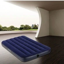 Striped Dark Blue Flocking Inflatable Mattress Portable Lunch Break Folding Inflatable Air Mattress Air Mattress, Suitable For Outdoor Courtyard Camping Picnic Indoor Office Living Room - Dark Blue - View 5