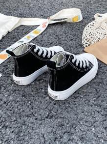 OPOEE White Cloth Shoes Baby White Shoes Middle Sneakers Children's Canvas Shoes Spring And Autumn Korean Version Simple Boy And Girl Shoes Fashion Low-Top Casual Lace-Up Track Shoes Classic Low-Top Canvas Shoes All Casual Sports Skateboard Children's Shoes - 黑色 - 查看 4