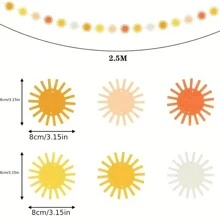 4packs, Boho Sun Garland Felt Artificial First Trip Around The Sun String Banner Hippie Boho Muted Sun Party Supplies Aesthetic Indoor Outdoor Party Decoration For Shower Wedding (18pcs/Pack) - Multicolor - View 4